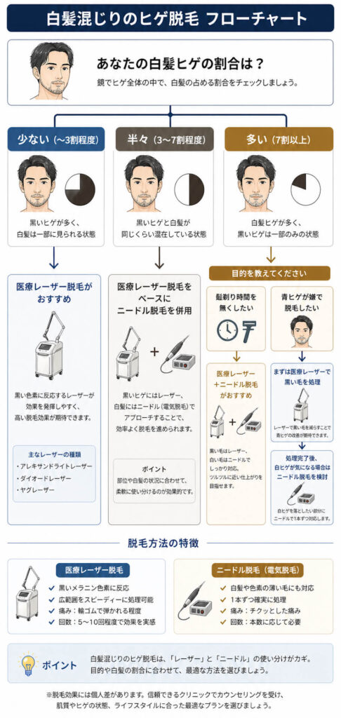 白髪ヒゲ脱毛の判断フローチャート